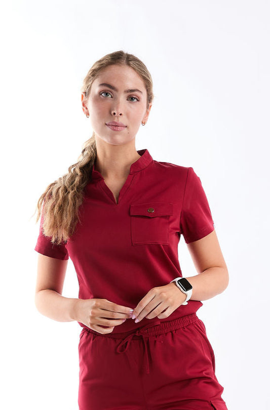 Mary K Three Pocket  Maroon Scrub Top